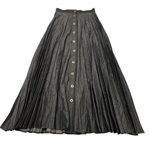 Maxmrkt Skirt Womens 4 Black Pleated Cotten Woven Full Maxi Button Front Capsule